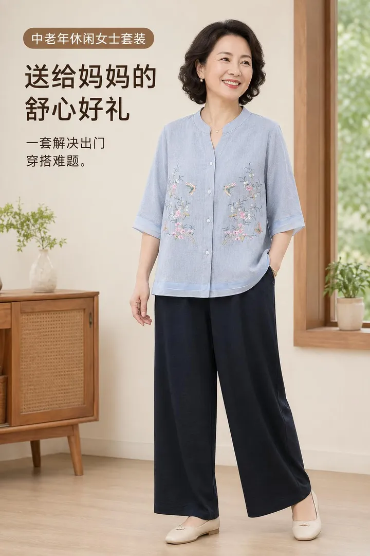 中老年套装案例 模特主形象图